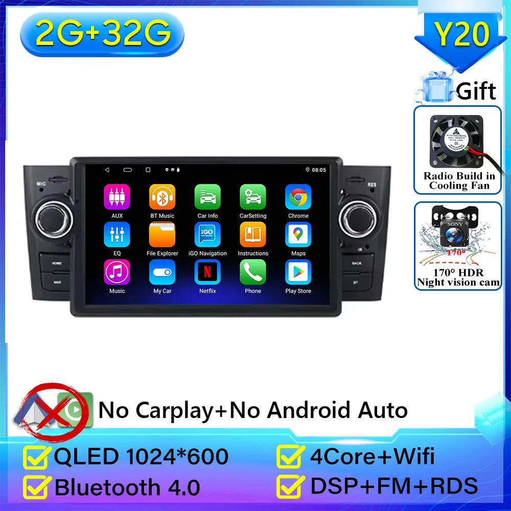Pour Fiat Grande Punto Linea 2007-2012 autoradio Navigation GPS Android Auto stéréo écran vidéo Carplay vidéo 2K No 2din