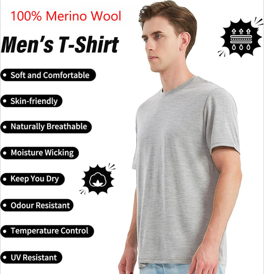 T-Shirt 100% laine mérinos pour hommes, chemises mérinos, Sport, léger, couche de Base, randonnée, maillot de corps doux et respirant