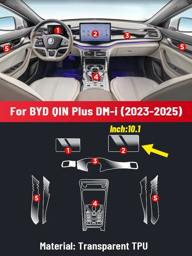 Film Transparent en TPU pour Console centrale de voiture BYD QIN PLUS 2024 2025, panneau multimédia de Navigation, protection anti-rayures, Film intérieur