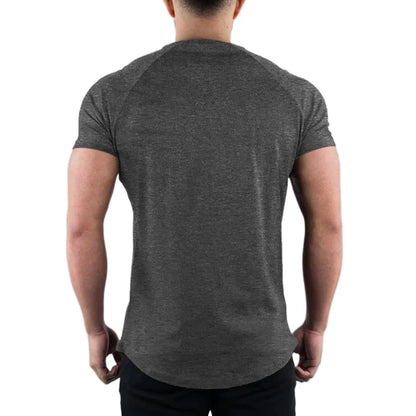 T-shirt de gymnastique en coton pour hommes, vêtements de Fitness d'été, col rond, manches courtes, coupe cintrée, musculation, entraînement