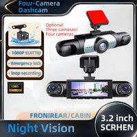 Caméra de tableau de bord à 3 objectifs HD 1080P, enregistrement en boucle, capteur G en option, surveillance à 4 objectifs, enregistreur de conduite 360 °   Angle de vision