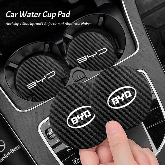 Tapis de dessous de verre en cuir pour voiture, 2 pièces, Anti-bruit, antidérapant, pour tasse d'eau BYD Atto 3 Yuan Plus Han Tang EV F3 E6 Dmi Song F0 Qin Pro G3