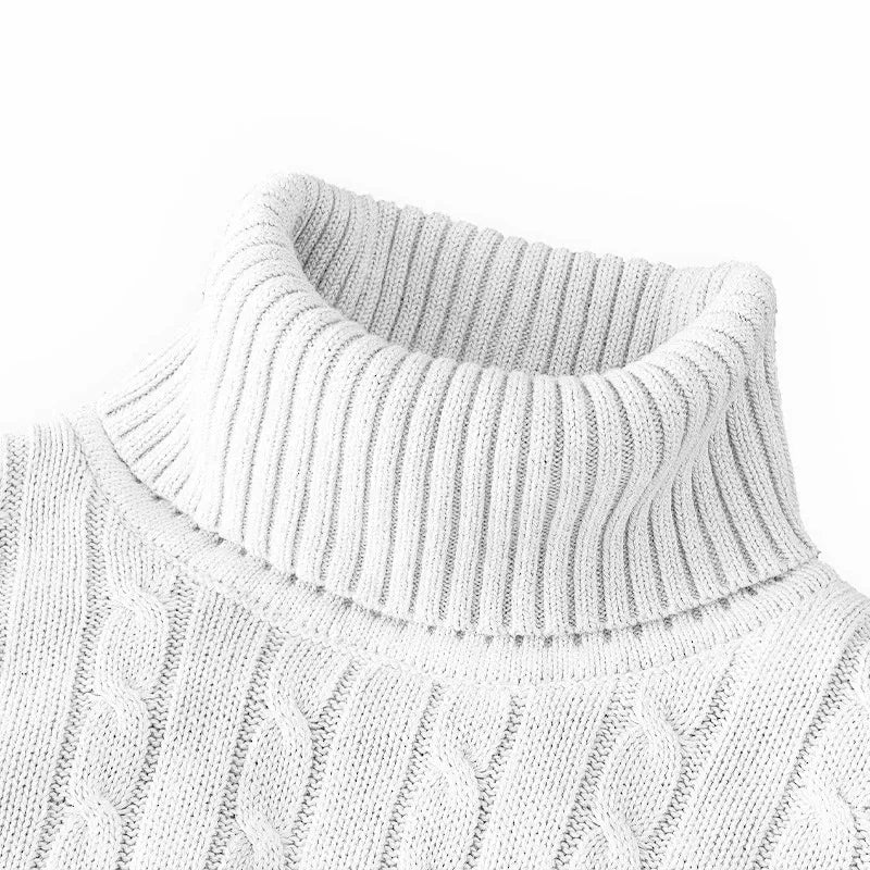 Pull tricoté à manches longues pour hommes, coupe cintrée, col roulé, pull décontracté, haut basique et lourd, hiver