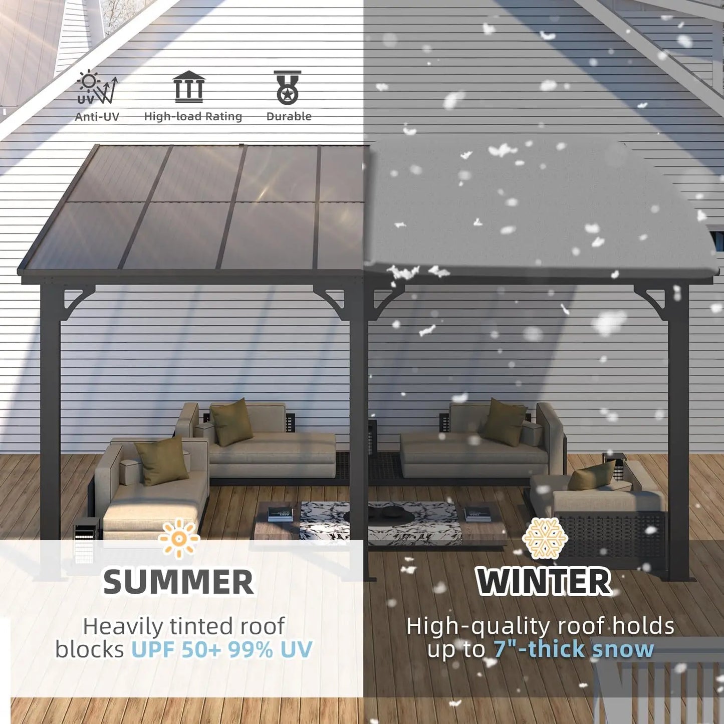 Pergola d'extérieur inclinable réglable en hauteur 10' x 14' pour patio, abri en métal robuste avec auvents métalliques