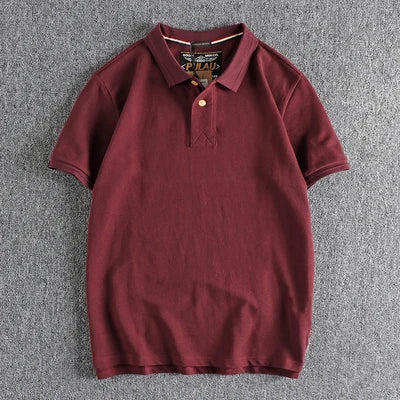 T-shirt rétro américain à manches courtes pour hommes, Polo à revers de couleur unie, à la mode, 100% coton, hauts d'affaires décontractés