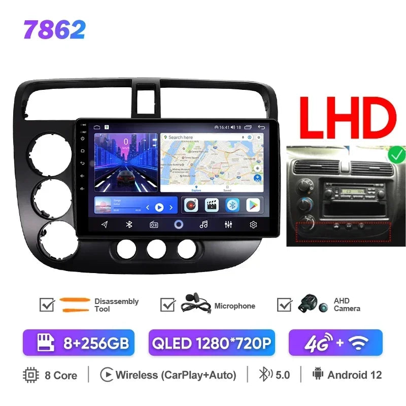 MAMSM-Autoradio pour Honda Civic 7, LHD, RHD, 2000-2006, Android 13, Limitation, Lecteur vidéo, GPS, 4G, Carplay, Auto Stereo, Head Unit