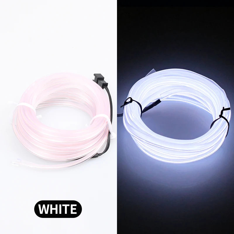 Bande Lumineuse LED Flexible de 5m, Tube de Lumière Froide EL avec USB, Lampe d'Ambiance de Décoration Automobile