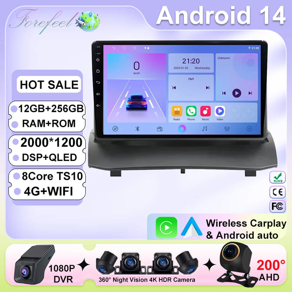 Android pour Ford Fiesta MK7 2009 - 2017 haute performance CPU tactile vidéo Bluetooth stéréo QLED écran Carplay vidéo DSP DVD