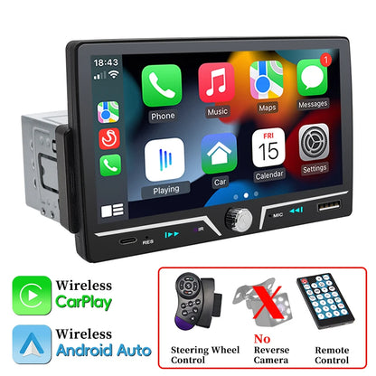 Hippcron autoradio 1 Din sans fil Android Auto Carplay MP5 stéréo 7 "écran IPS Bluetooth lien miroir type-c charge universelle