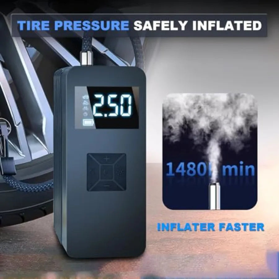 Compresseur d'air portatif de gonfleur de pneu avec manomètre numérique pour les véhicules pompe à air de voiture de grande capacité de 20000mAh avec i intégré