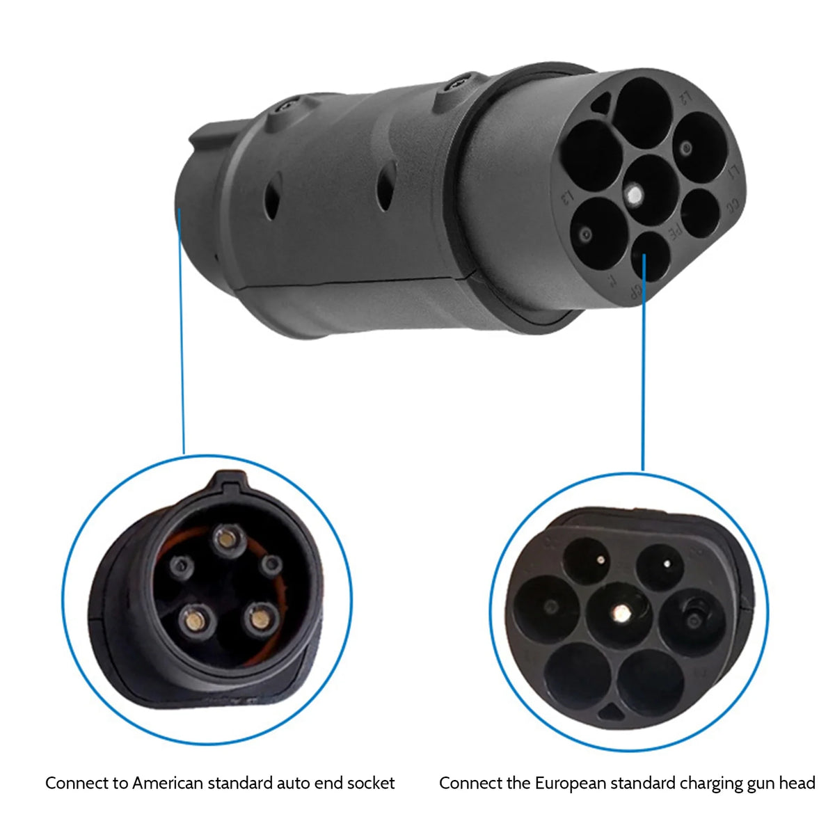 Adaptateur SAE IEC 62196 2 à J1772 Type 1, Station de Charge pour Voitures Électriques, Chargeur de Véhicule EV, Connecteur Latéral