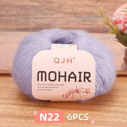 Fil Mohair doux et chaud, 6 paquets/150g, chaussettes de pull en tricot faites à la main, fil d'écharpe châle au Crochet, 60% Mohair, 40% acrylique