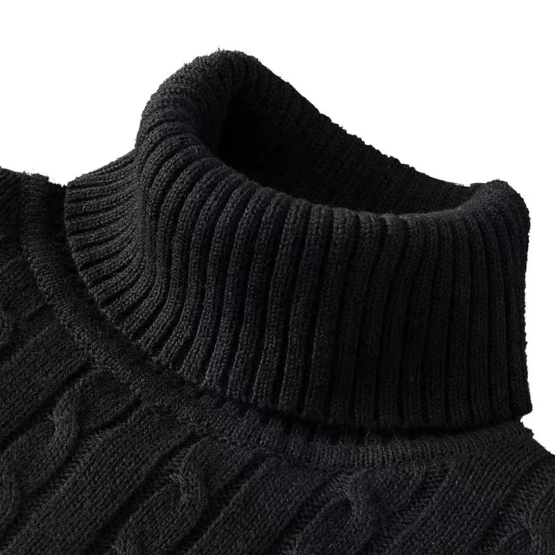 Pull tricoté à manches longues pour hommes, coupe cintrée, col roulé, pull décontracté, haut basique et lourd, hiver