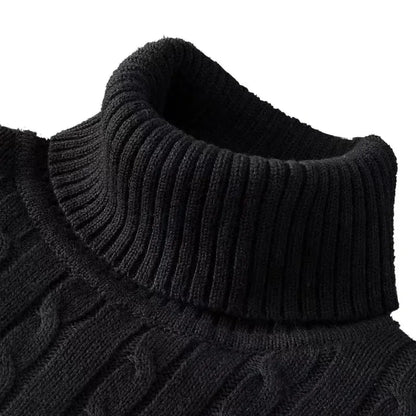 Pull tricoté à manches longues pour hommes, coupe cintrée, col roulé, pull décontracté, haut basique et lourd, hiver