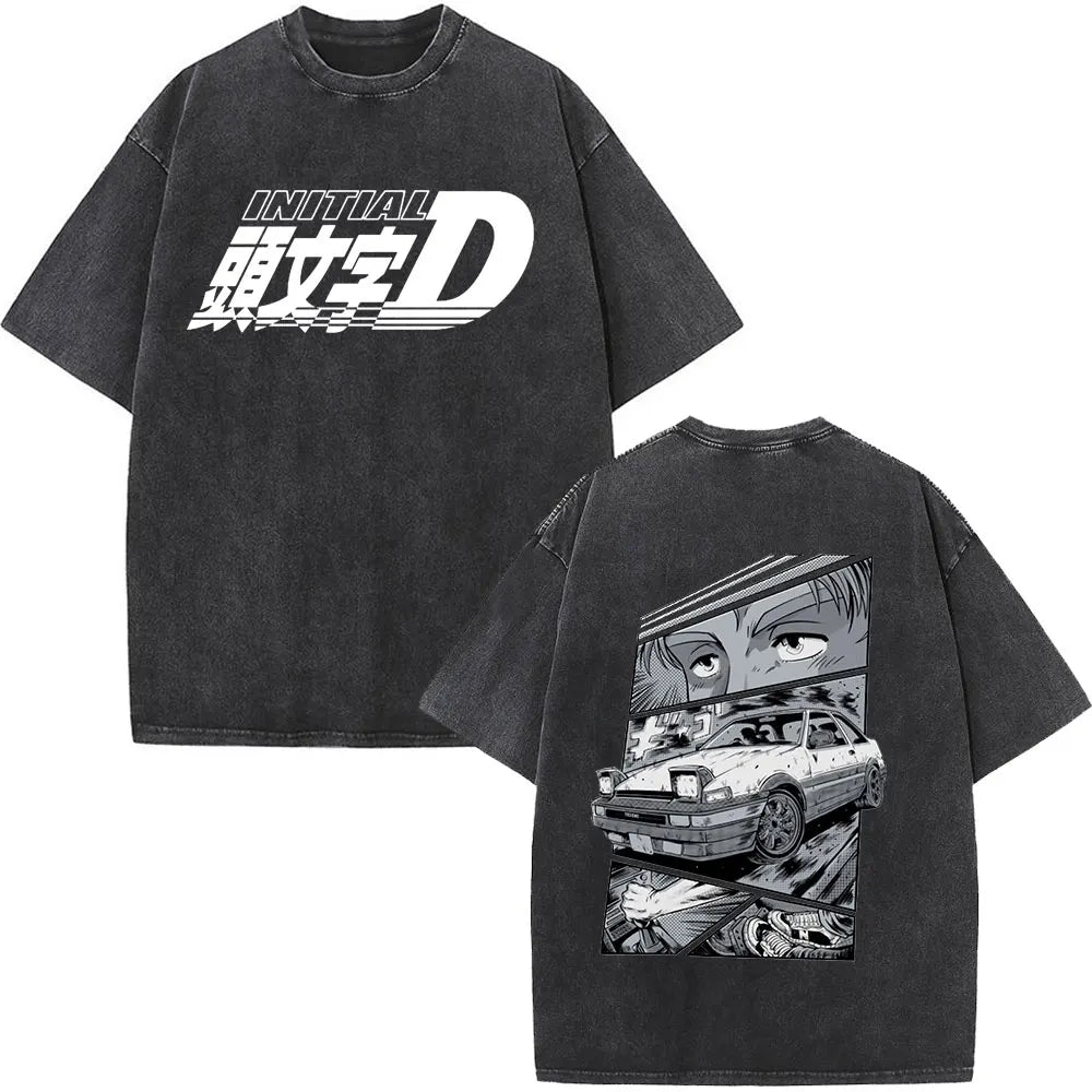 Anime Initial D Drift AE86 lavé Vintage imprimé T-shirt RX-7 R34 horizon GTR JDM T-shirts hommes Harajuku confortable surdimensionné T-shirts