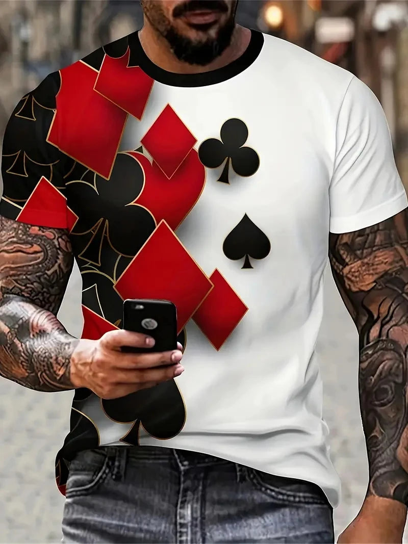 Carte graphique hommes T-Shirts impression 3D carte à jouer à manches courtes décontracté été haut col rond surdimensionné hommes enfants Harajuku Y2k vêtements