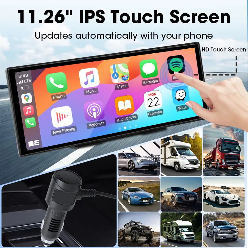 11.26 pouces universel Android 14 8 cœurs puce 6 + 128G Carplay autoradio GPS BT lecteur multimédia Central systèmes intelligents de voiture