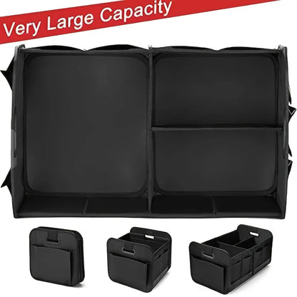 Organisateur de coffre de voiture pliable Oxford 600D avec poignées renforcées et multi-compartiments. Convient à toutes les voitures, SUV, fourgonnettes.