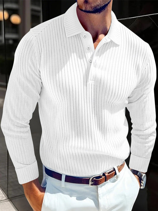 Nouveau léger luxe léger affaires Mature décontracté hommes sport Style rétro rayé mode hommes en plein air à manches longues POLO