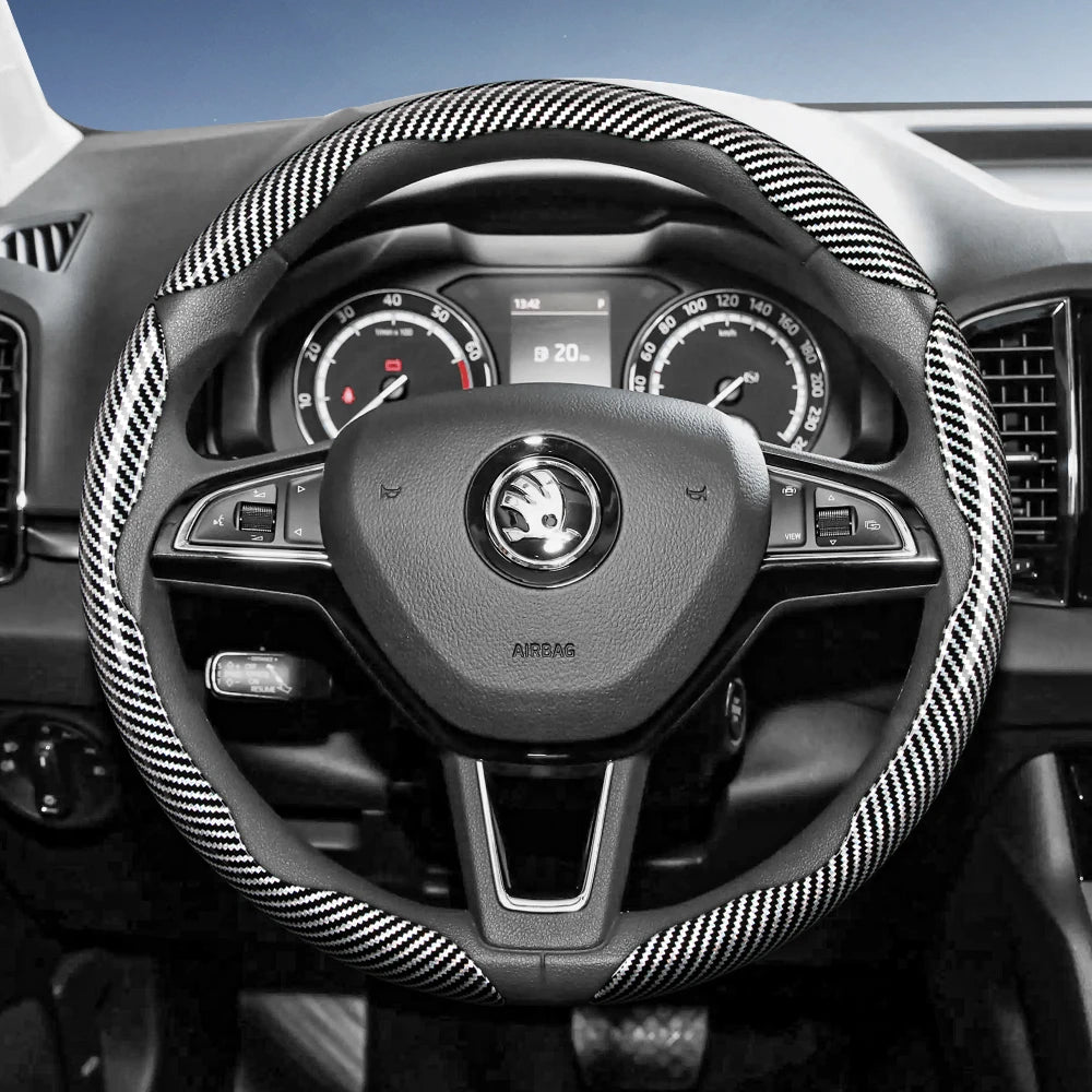 غطاء مقود سيارة سكودا من ألياف الكربون بتصميم مجزأ سريع الفك ومتين، متوافق مع أوكتافيا، كاميك، فابيا، كودياك، كاروك، إنياك، سوبيرب، سكالا، كوشاك، سلافيا، إلروك، كيلاك