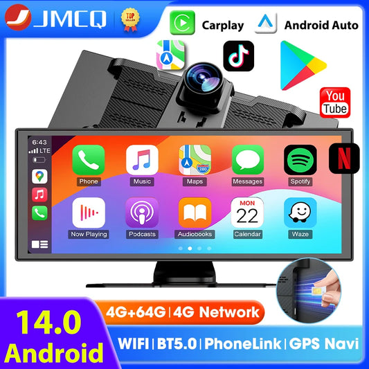 11.26 pouces Android 14 voiture DVR 4G + WIFI 8 cœurs 4G + 64G sans fil Carplay Android Auto Dashcam 1080P enregistrement prise en charge Youtube Netflix