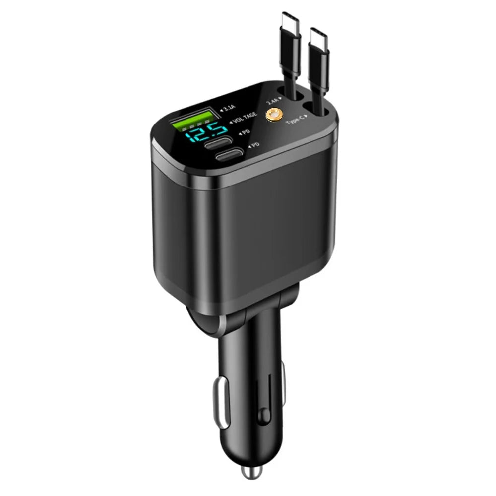 Chargeur de voiture rétractable 5 en 1, 120W, avec lumière étoilée, adaptateur allume-cigare Super rapide pour iPhone Huawei Samsung