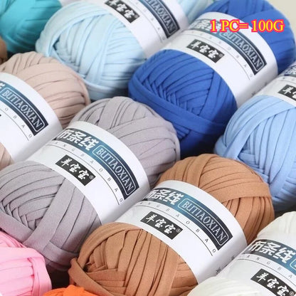 خيط حياكة للتي شيرت، 100 جرام، لحقيبة الكروشيه، قبعة، نعال، كوستر، خيط بطانية، خيط بوليستر منسوج ناعم، خيط سميك وناعم
