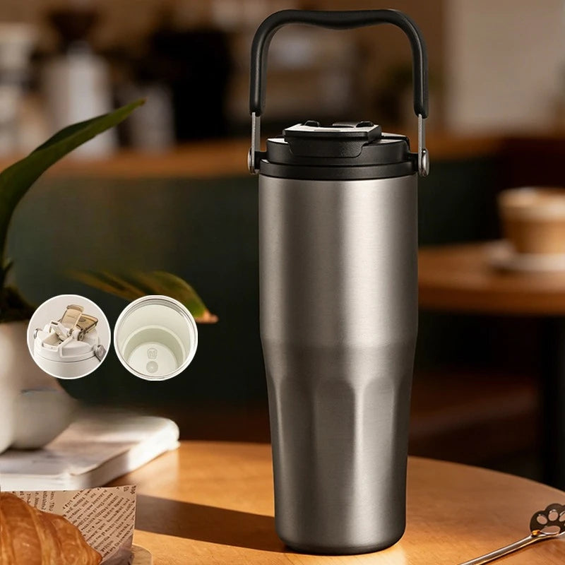 Gobelet à revêtement en céramique de 800ml, avec paille, bouteille d'eau isolée de grande capacité, étanche, poignée détachable, infuseur à thé pour voyage