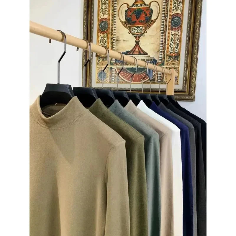 Sous-vêtements thermiques à Base épaisse pour hommes, T-shirt décontracté à manches longues et col Semi-haut pour porter à l'intérieur et à l'extérieur, automne et hiver