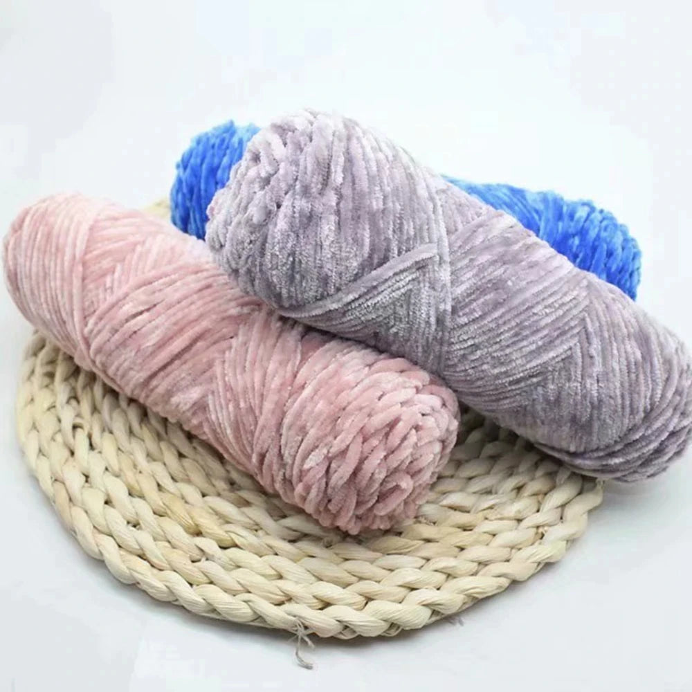 Fil de velours doux en Chenille, mélange de laine tricotée au Crochet, écharpe faite à la main, manteau, couverture et chapeau pour bébé, 95g