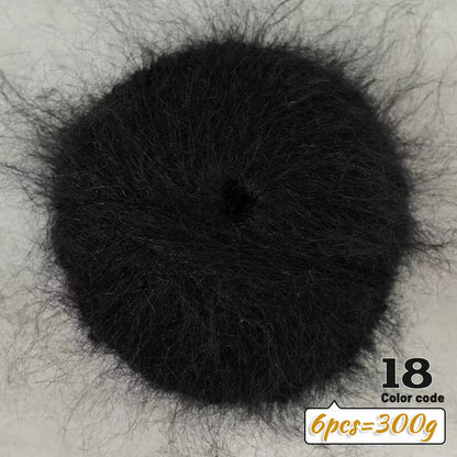 Fil de Mohair d'alpaga coloré à cheveux longs de 300 g, matériel de bricolage fait à la main, aiguilles à tricoter, pull pour femme, manteau, boule de fil de châle, 1 pièce = 6 pièces = 300 grammes