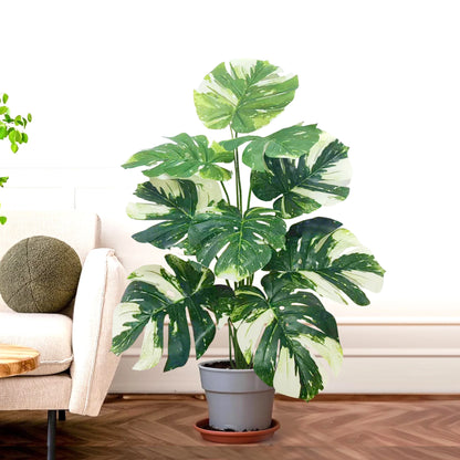 ورقة Monstera اصطناعية بلاستيكية، نبات مزيف للزينة بوعاء، مناسبة لديكور المنزل، 60-100 سم