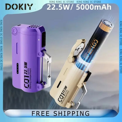 DOKIY 22.5W Super compartiment de batterie 5000mAh charge rapide batterie externe avec boucle à crochet 21700 Li-ion batterie chargeur Portable
