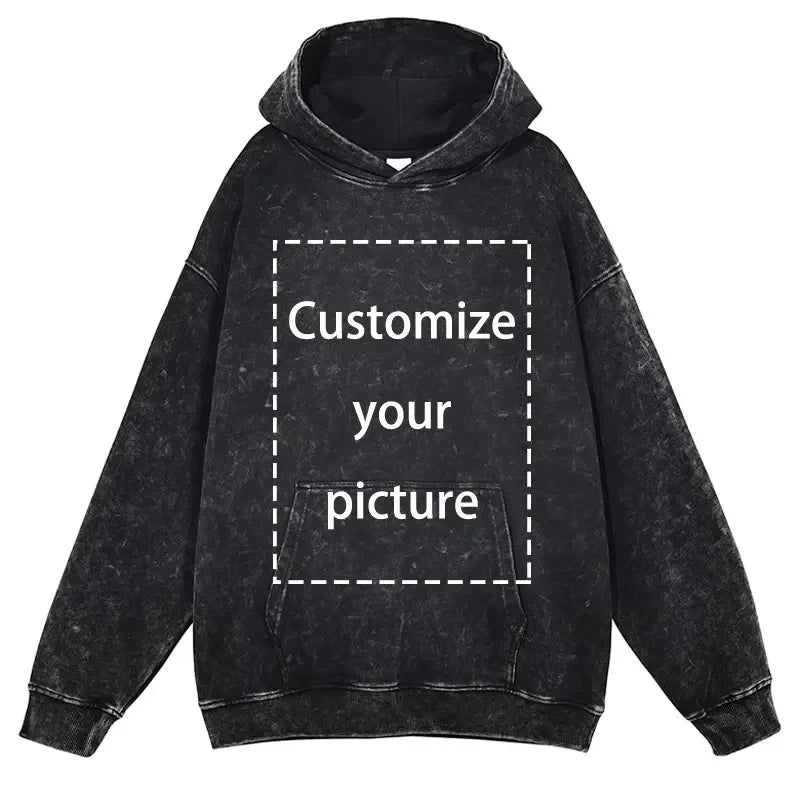 Sweat à capuche vintage en coton lavé pour hommes, sweat à capuche design personnalisé, impression HD DTG, pull respirant Hip Hop, sweat à capuche PVD Harajuku