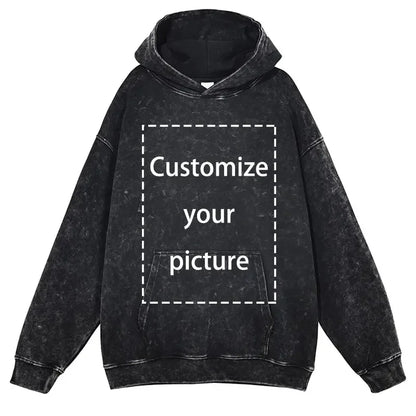 Sweat à capuche vintage en coton lavé pour hommes, sweat à capuche design personnalisé, impression HD DTG, pull respirant Hip Hop, sweat à capuche PVD Harajuku