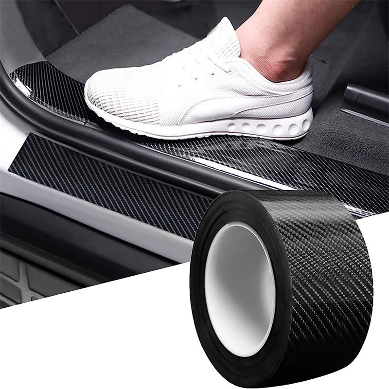 Autocollant 7D en Fiber de carbone de 7cm de largeur, protections de pédale de bienvenue pour porte automobile, protecteur anti-rayures arrière de voiture, autocollant de Film de pare-chocs style de voiture