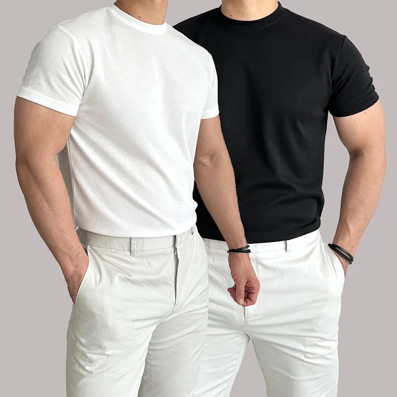 T-shirt à manches courtes pour hommes, vêtement d'été, de sport, de Fitness, d'entraînement, en coton, respirant, couleur unie, décontracté