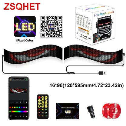 Écran LED Flexible pour Voiture pour Camion Yeux Panneau Pixel Matrice LED RGB Panneau d'Affichage pour Voiture Animation Télécommande Affichage Flexible Lumière USB 5V Prend en Charge le Français/Espagnol/Portugais