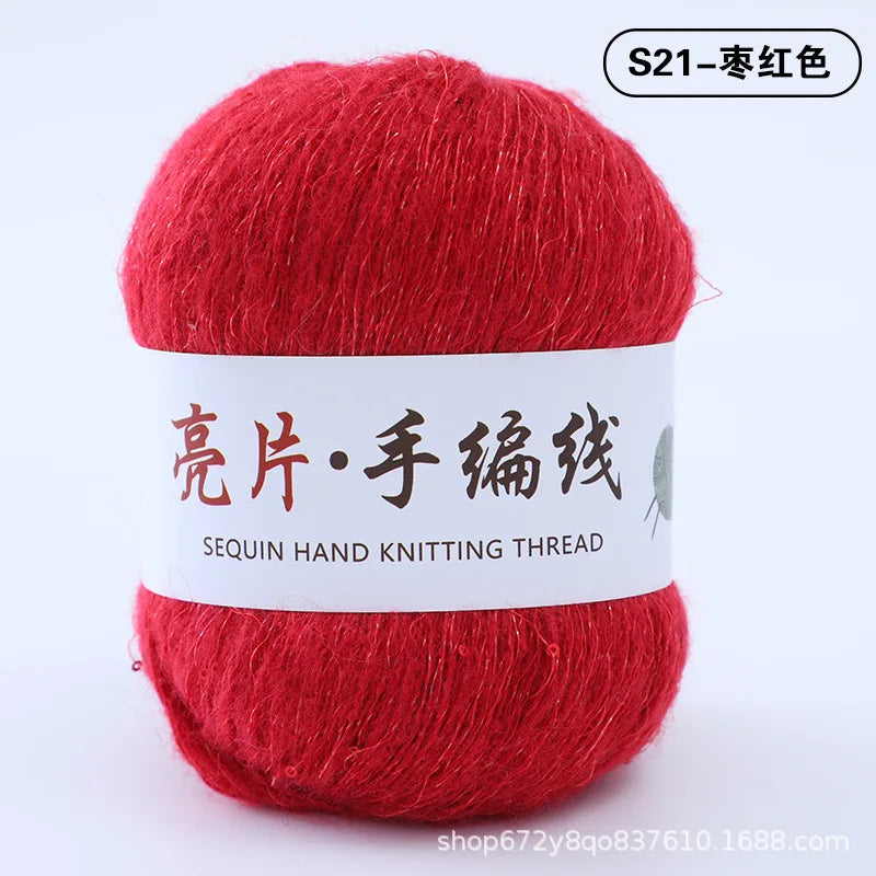 Fil de mohair de dentelle avec paillettes, fil de boucle de crochet, paillettes brillantes, pull de bricolage, 150g, 50G * 3