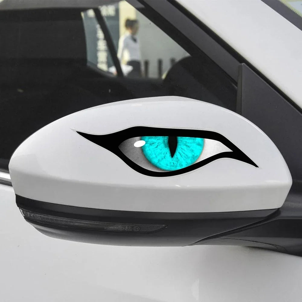 Autocollant de voiture 2 pièces personnalité rouge bleu mauvais œil Zombie crème solaire autocollant étanche pour rétroviseur PVC, 14cm * 6cm