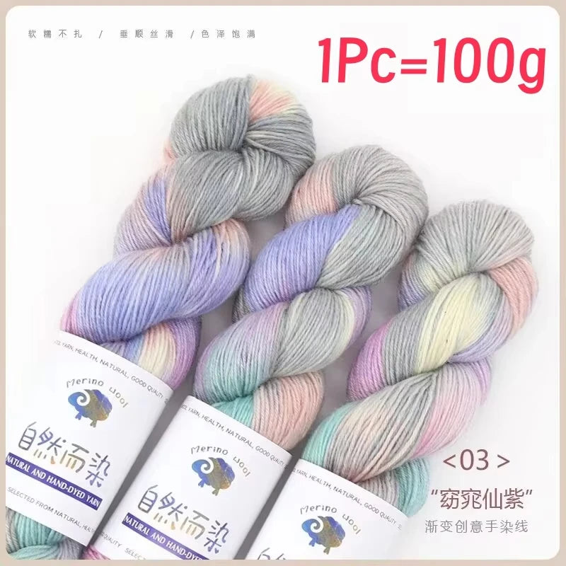 Rouleau de fil de laine mérinos, 100g/rouleau, teint à la main, doux, pour pull, écharpe, chapeau, tissé, fil arc-en-ciel pour bébé, 270M, 1 pièce