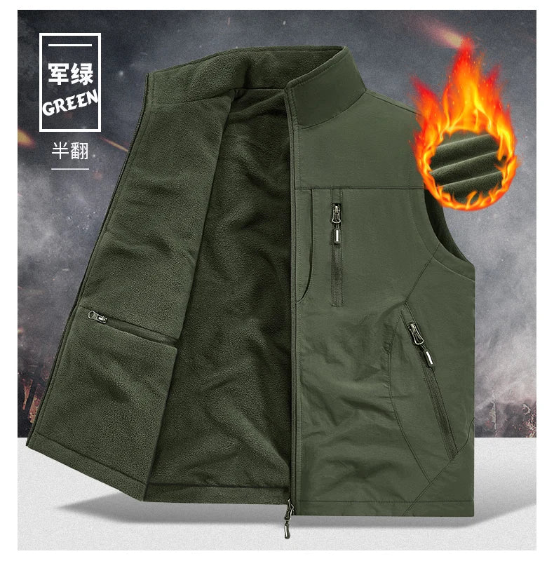 Gilet d'extérieur pour hommes, nouvel article d'automne et d'hiver avec plusieurs poches, vêtements Double face et gilet en velours, gilet ample surdimensionné