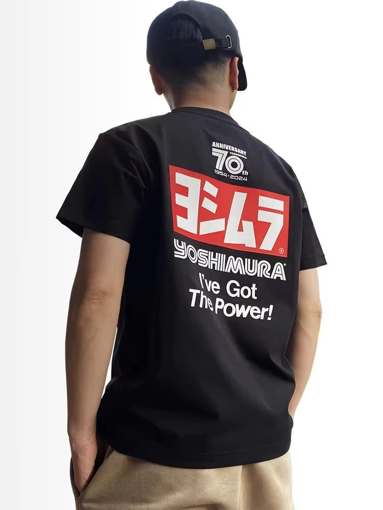 تي شيرت Yoshimura العادم 70th بتصميم جرافيك مطبوع ومعدّل للدراجات النارية بأكمام قصيرة للرجال والنساء ملابس رجالية بأسلوب الشارع
