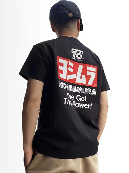 تي شيرت Yoshimura العادم 70th بتصميم جرافيك مطبوع ومعدّل للدراجات النارية بأكمام قصيرة للرجال والنساء ملابس رجالية بأسلوب الشارع