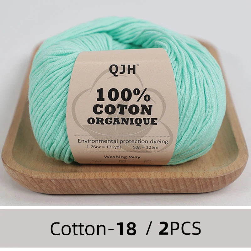 QJH Fil 100% coton biologique, fil pour tricoter, crochet et artisanat, paquet de 2 - 1,76 oz/136 mètres/1 pièce, léger, Dk