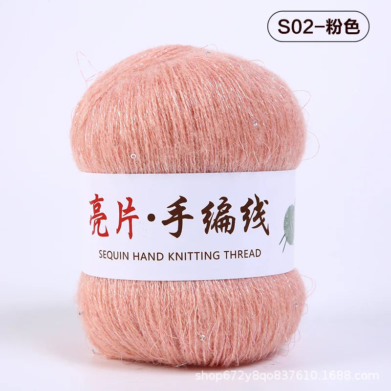 Fil de mohair de dentelle avec paillettes, fil de boucle de crochet, paillettes brillantes, pull de bricolage, 150g, 50G * 3