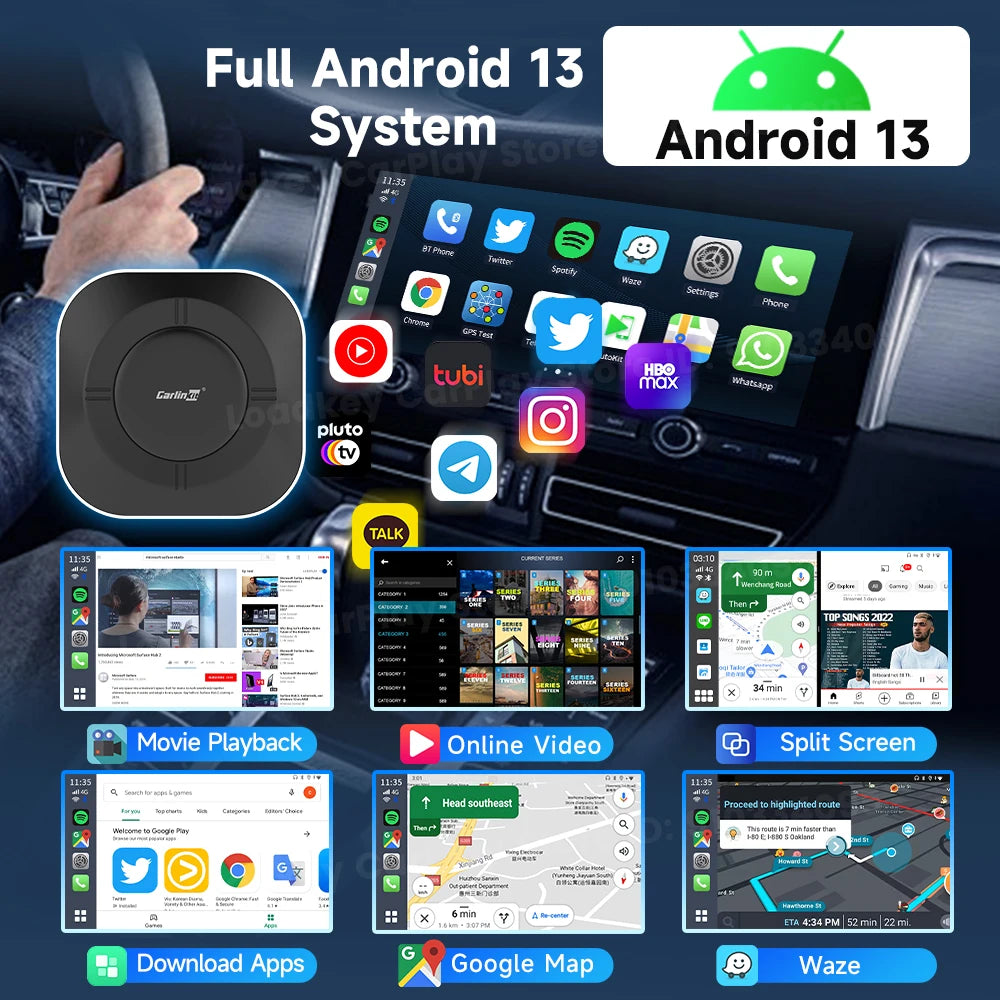 2026 Carlinkit Ai Box LED Android adaptateur Carplay sans fil Android 13 Qualcomm 6115 8 cœurs 64G Smart Tv Box pour Netflix IPTV