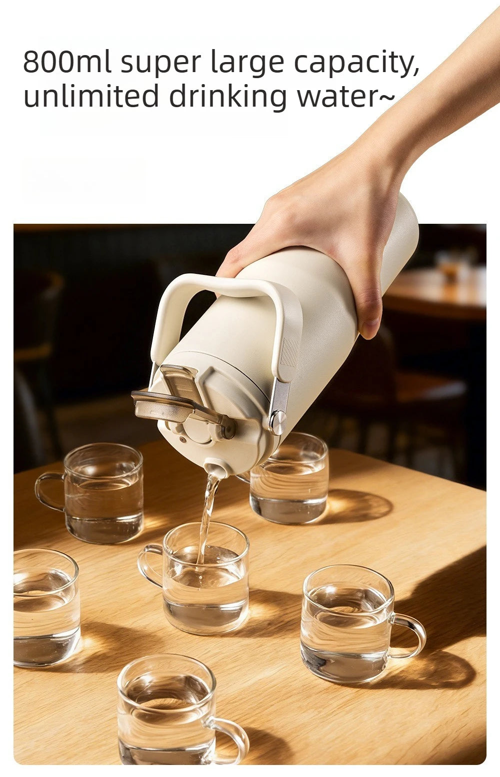 Gobelet à revêtement en céramique de 800ml, avec paille, bouteille d'eau isolée de grande capacité, étanche, poignée détachable, infuseur à thé pour voyage