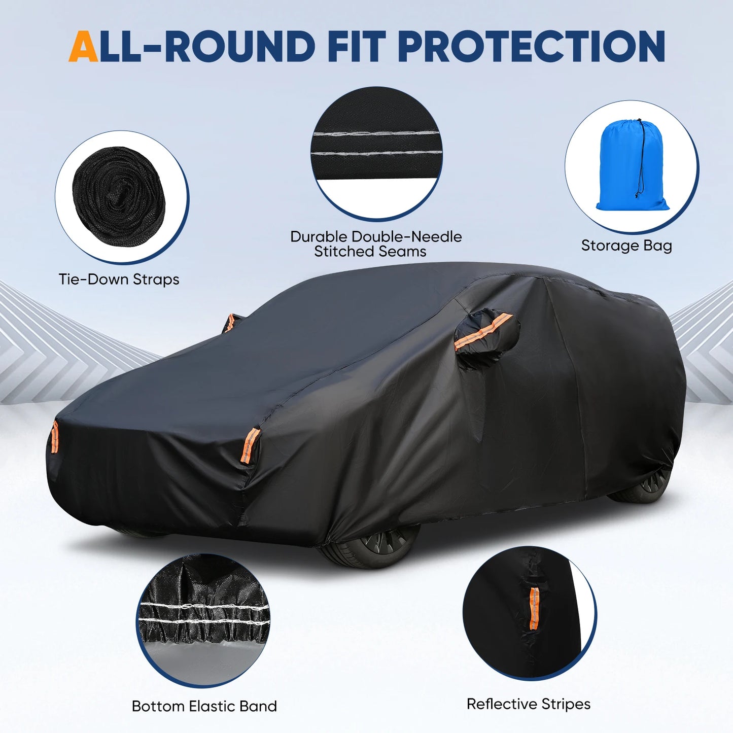 Housse de voiture extérieure complète noire, pare-soleil, Protection anti-poussière avec bandes réfléchissantes universelles pour berline Hatchback SUV