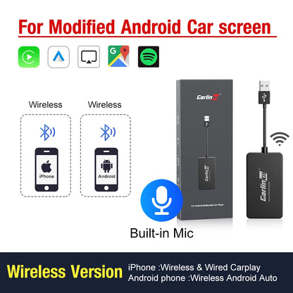 CarlinKit Wred & Wireless Android Auto & CarPlay Dongle adaptateur USB de voiture pour le marché secondaire Android autoradio Mirrorlink Split Sceen
